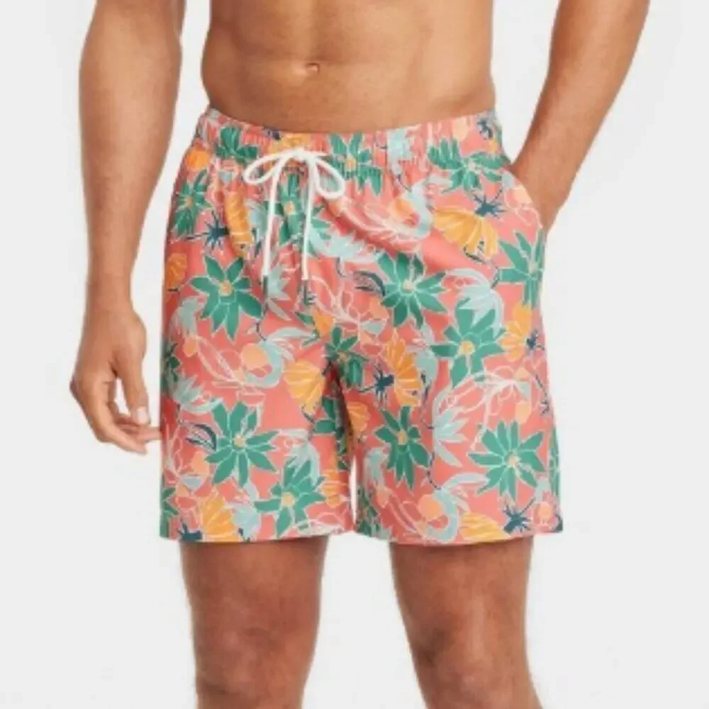 Goodfellow & Co Men's Swim Trunk Shorts Quick Dry Swimsuit Red Floral Size Large